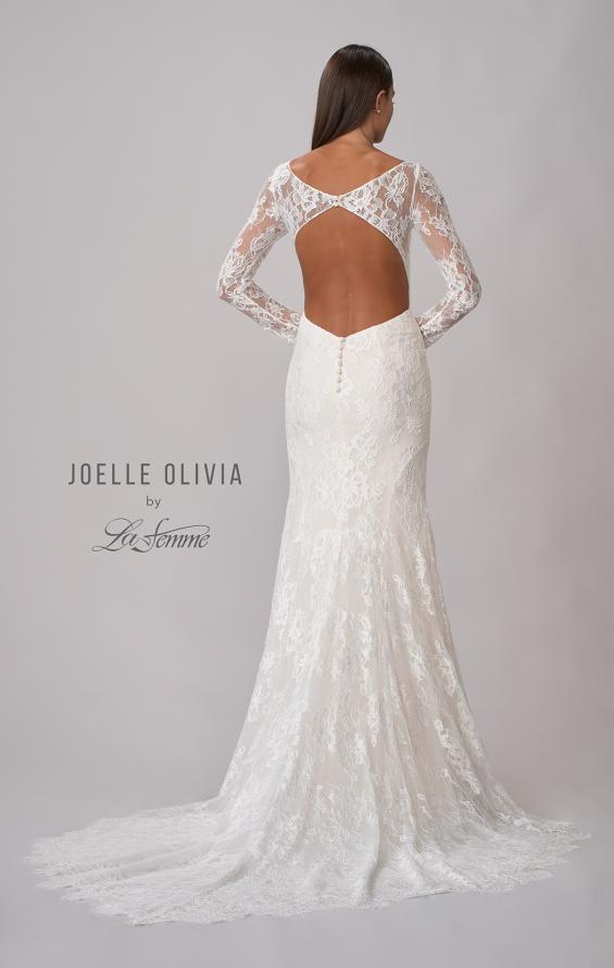 Picture of: Sheer Lace Long Sleeve Gown with Open Back in WIIII, Style: J2092, Detail Picture 7