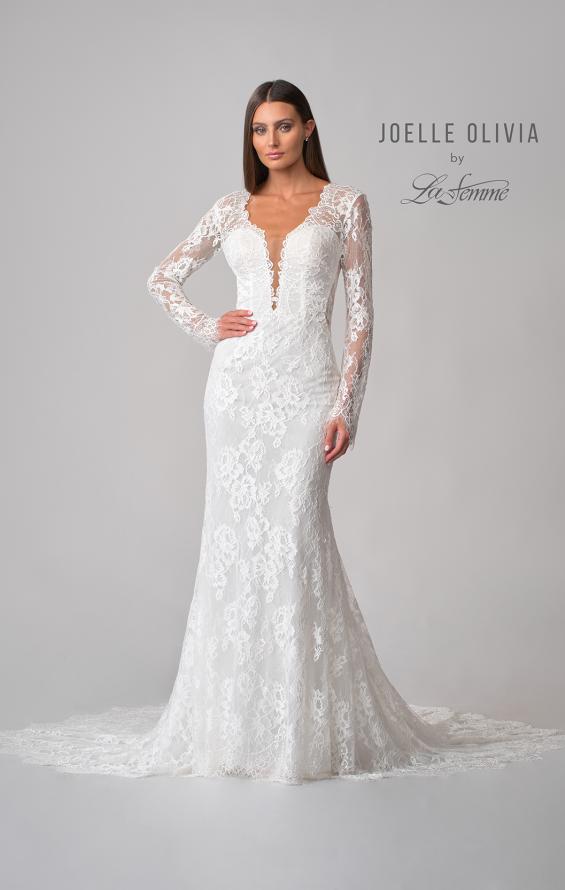 Picture of: Long Sleeve Lace Wedding Gown with Criss Cross Straps in WIIII, Style: J2095, Detail Picture 7