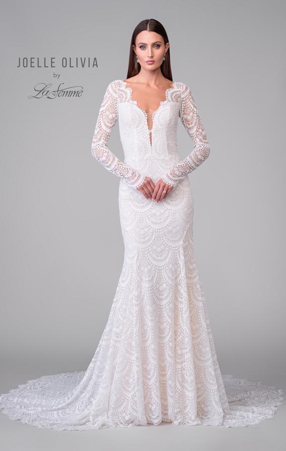 Picture of: Lace Gown with Plunge Neck and Beautiful Lace Sleeves with Scallop Details in WIINI, Style: J2159, Detail Picture 9