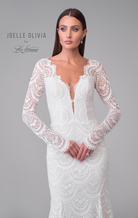 Picture of: Lace Gown with Plunge Neck and Beautiful Lace Sleeves with Scallop Details in WIINI, Style: J2159, Detail Picture 7