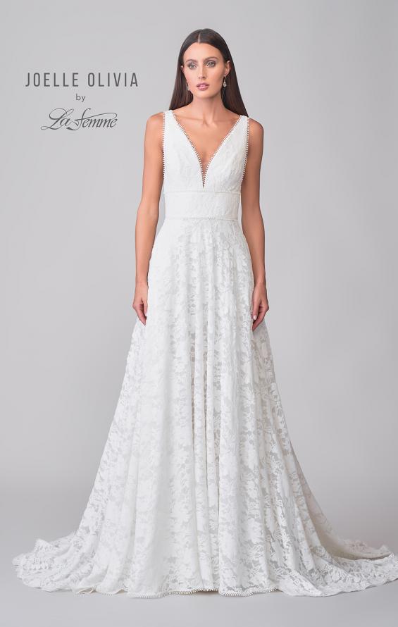 Picture of: A-Line Lace Wedding Gown with V Neckline and High Slit in WIIW, Style: J2176, Detail Picture 9