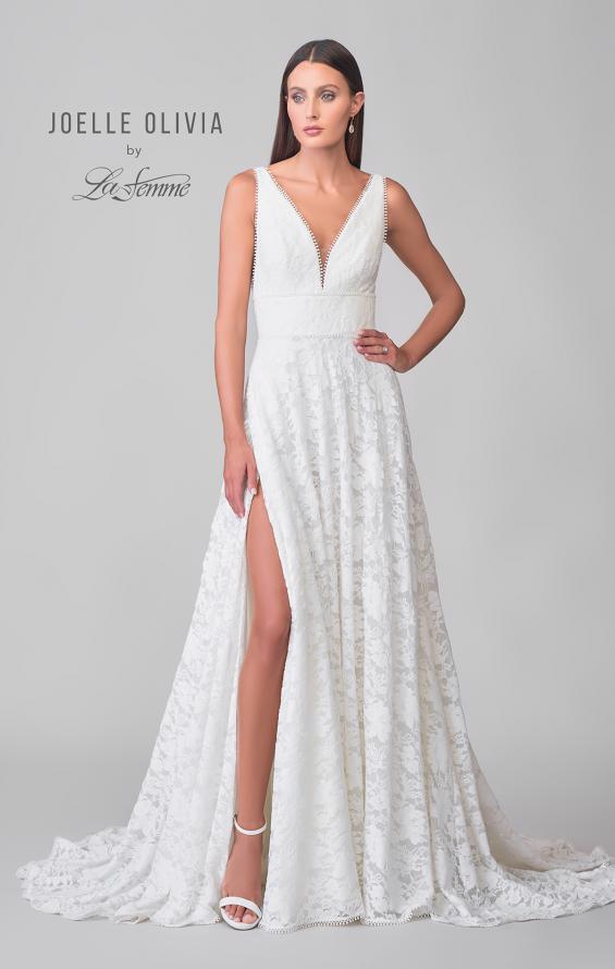 Picture of: A-Line Lace Wedding Gown with V Neckline and High Slit in WIIW, Style: J2176, Detail Picture 4