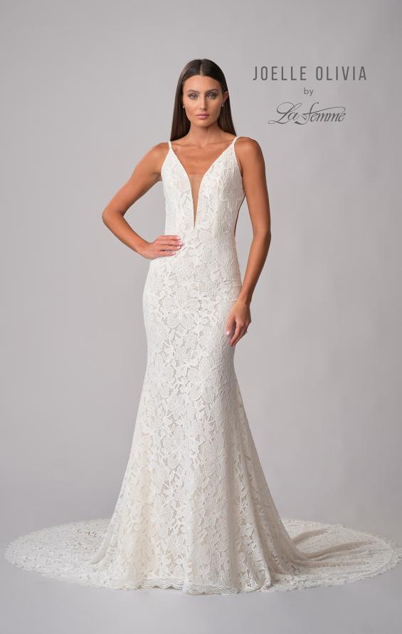 Picture of: Open Back Lace Wedding Dress with Plunge Neckline in WINI, Style: J2096, Detail Picture 6