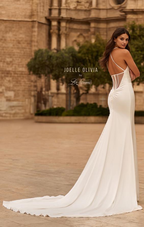 Picture of: Satin Halter Fit and Flare Wedding Dress with Open Back in diamond white, Style: J2288, Back Picture
