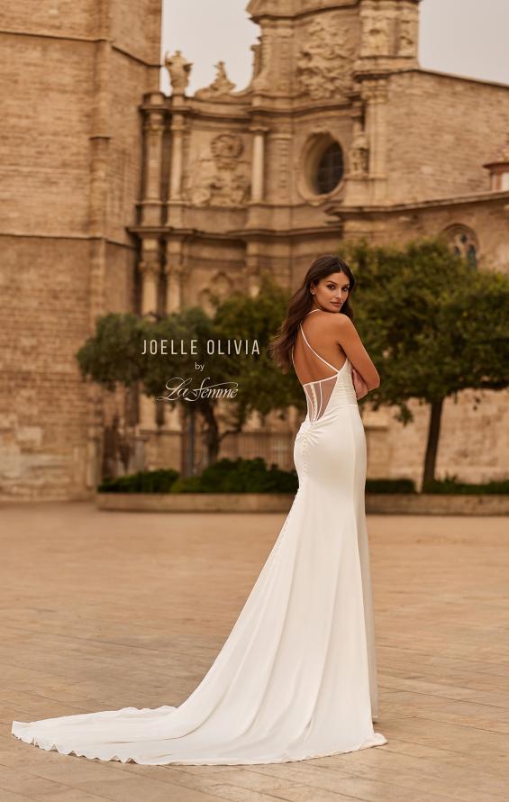 Picture of: Satin Halter Fit and Flare Wedding Dress with Open Back in diamond white, Style: J2288, Detail Picture 4