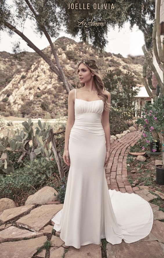 Picture of: Ruched Long Wedding Gown in Luxe Knit Jersey in ivory, Style: J2038, Main Picture