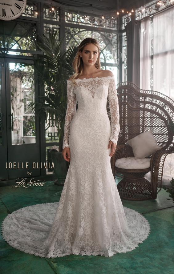 Picture of: Beautiful Lace Off the Shoulder Long Sleeve Gown in ivory, Style: J2091, Main Picture