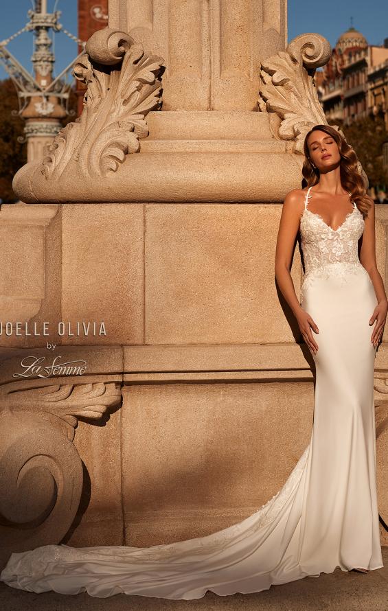 Picture of: Beautiful Luxe Jersey and Lace gown with Illusion Sides and Low Back in ivory, Style: J2165, Main Picture