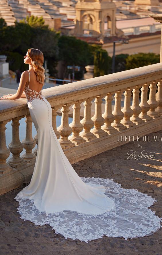 Picture of: Luxe Jersey Wedding Gown with Draped Neckline and Lace Illusion Back in ivory, Style: J2200, Main Picture