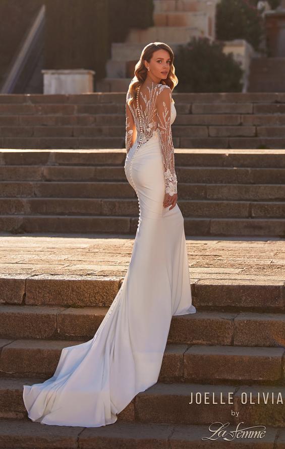 Picture of: Luxe Jersey Wedding Dress with Illusion Lace Long Sleeves and Draped Neckline in ivory, Style: J2220, Main Picture