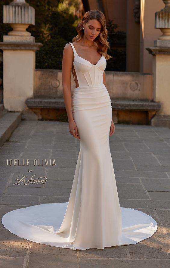 Picture of: Chic Luxe Wedding Dress with Bustier Top and Stunning Illusion Corset Back in ivory, Style: J2221, Main Picture