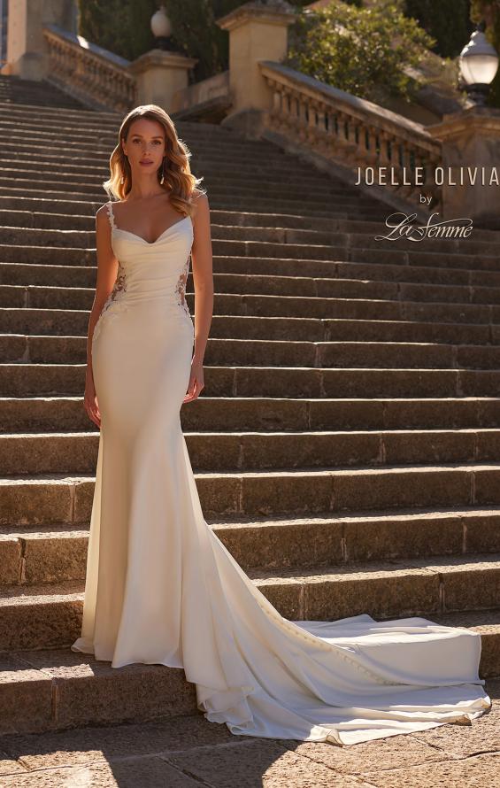 Picture of: Luxe Jersey and Lace Wedding Dress with Unique Open Back and Illusion Sides in ivory, Style: J2223, Main Picture