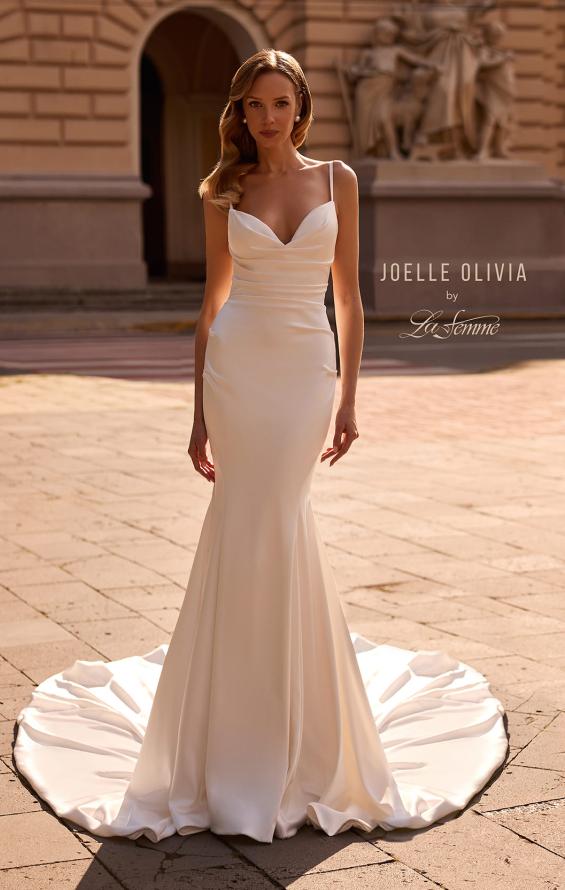 Picture of: Beautiful Satin Wedding Gown with Draped Neckline and Illusion Back in ivory, Style: J2251, Main Picture