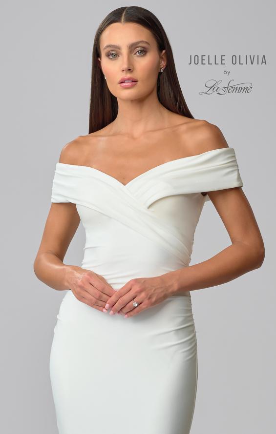 Picture of: Luxe Jersey Off the Shoulder Gown with Ruching in ivory, Style: J2013, Detail Picture 8