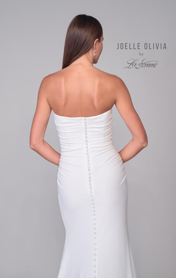 Picture of: Strapless Ruched Luxe Jersey Wedding Dress with Slit and Back Buttons in ivory, Style: J2073, Detail Picture 8