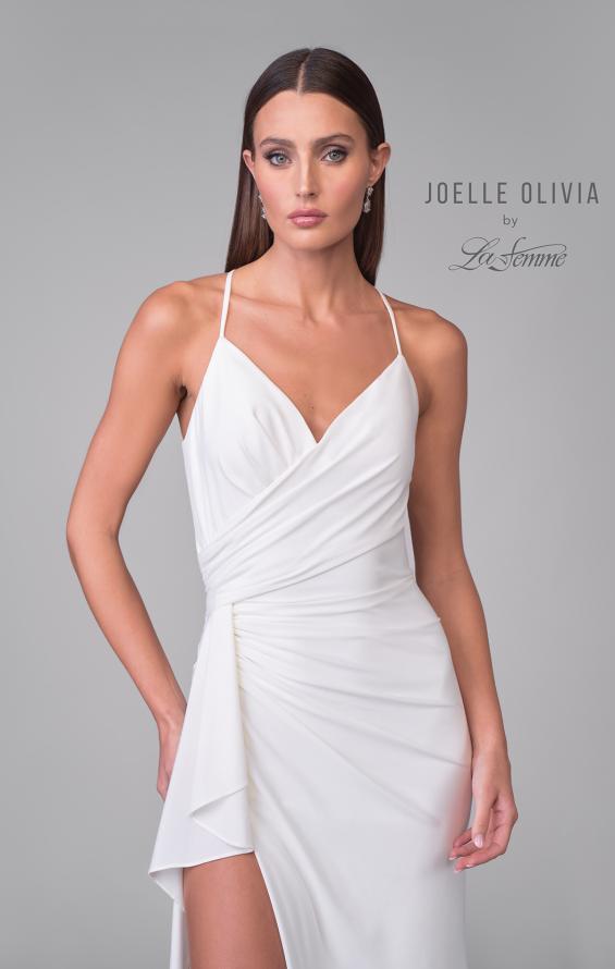 Picture of: Open Back Luxe Jersey Knit Dress with Slit and Ruffle Detail in ivory, Style: J2076, Detail Picture 8