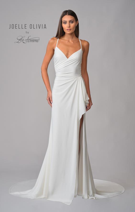 Picture of: Luxe Jersey Gown with Lace Back Details and Buttons in ivory, Style: J2098, Detail Picture 8