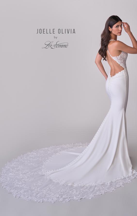 Picture of: Gorgeous Luxe Jersey Wedding Dress with Illusion Lace Bodice and Open Low Back in ivory, Style: J2118, Detail Picture 8