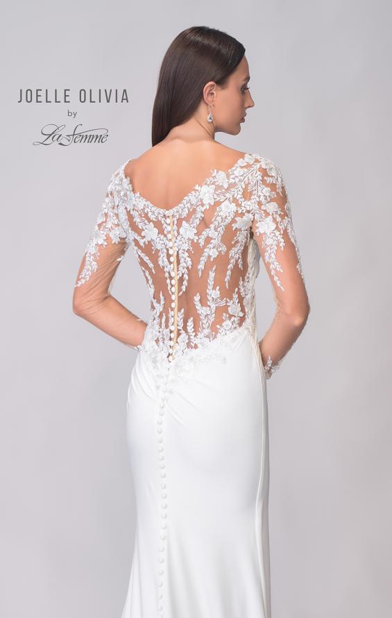 Picture of: Luxe Jersey Gown with Illusion Lace Long Sleeves and Ruching Detail in ivory, Style: J2122, Detail Picture 8