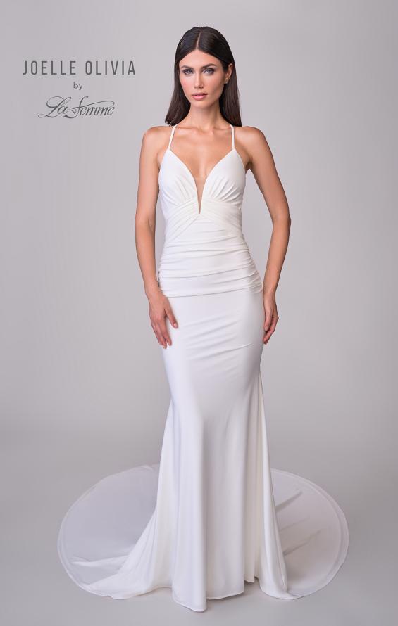 Picture of: Chic Luxe Jersey Dress with Deep V Neckline and Ruched Waist Detail in ivory, Style: J2128, Detail Picture 8