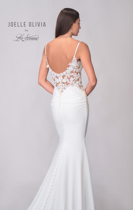 Picture of: Luxe Jersey Wedding Dress with Lace Illusion Back and Ruching in Ivory, Style: J2133, Detail Picture 8