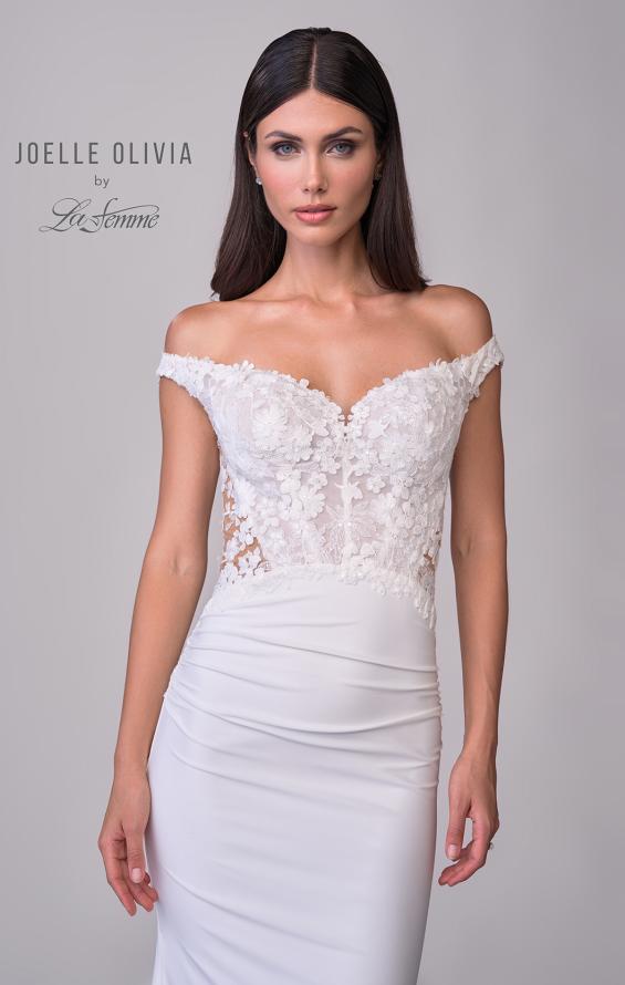 Picture of: Off the Shoulder Destination Wedding Dress with Lace Bodice and Illusion Back in ivory, Style: J2166, Detail Picture 8