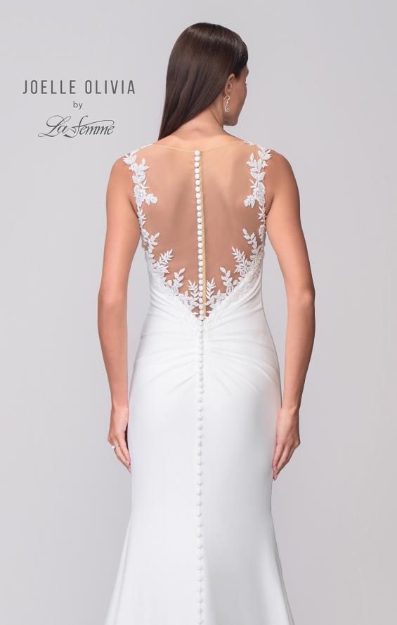 Picture of: Ruched Gown with High Slit and Illusion Button Back in ivory, Style: J2174, Detail Picture 8