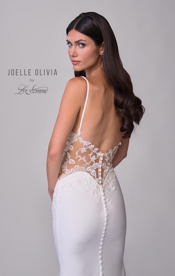 Picture of: Luxe Jersey Wedding Gown with Draped Neckline and Lace Illusion Back in ivory, Style: J2200, Detail Picture 8