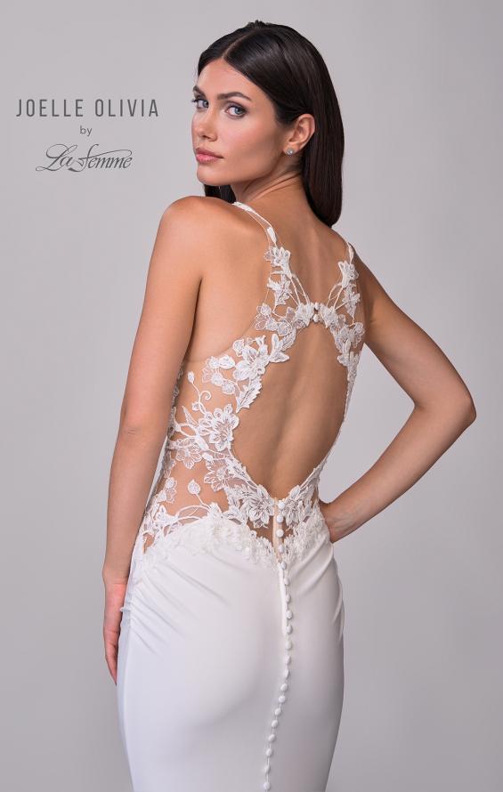 Picture of: Unique Lace and Luxe Jersey Dress with Deep V Neckline and Illusion Lace Sides in ivory, Style: J2202, Detail Picture 8
