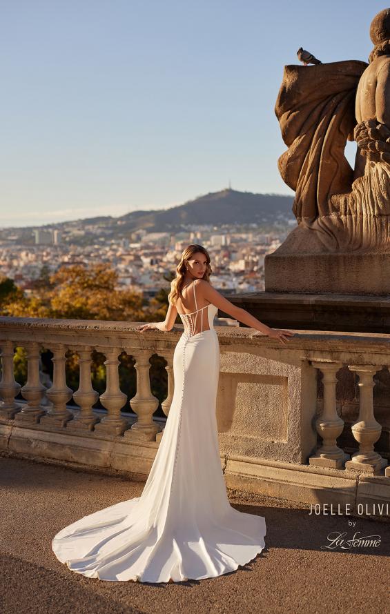 Picture of: Chic Luxe Jersey Wedding Dress with Ruching and Illusion Back in ivory, Style: J2228, Detail Picture 8