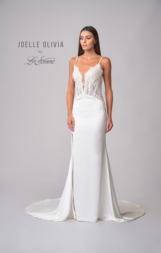 Picture of: Silk Gown with Illusion Lace Bodice and Slit in ivory, Style: J2024, Detail Picture 9