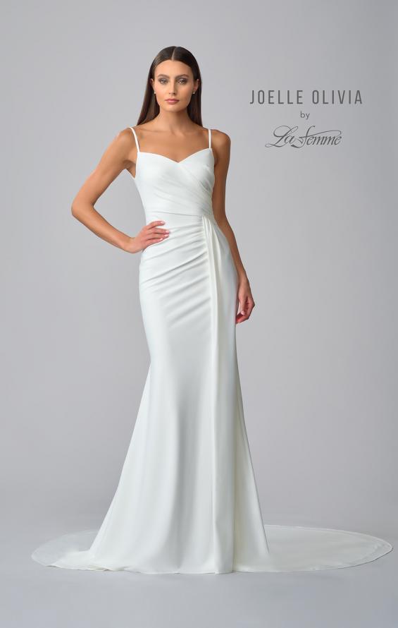 Picture of: Classic Luxe Knit Wedding Gown with Draped Slit Detail in ivory, Style: J2034, Detail Picture 9