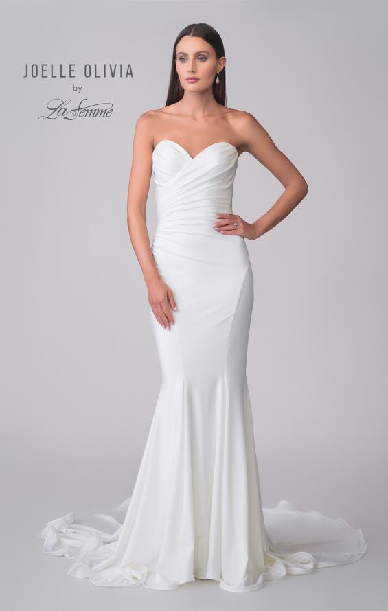 Picture of: Strapless Chic Luxe Jersey Gown with Ruching on the Bodice in ivory, Style: J2107, Detail Picture 9