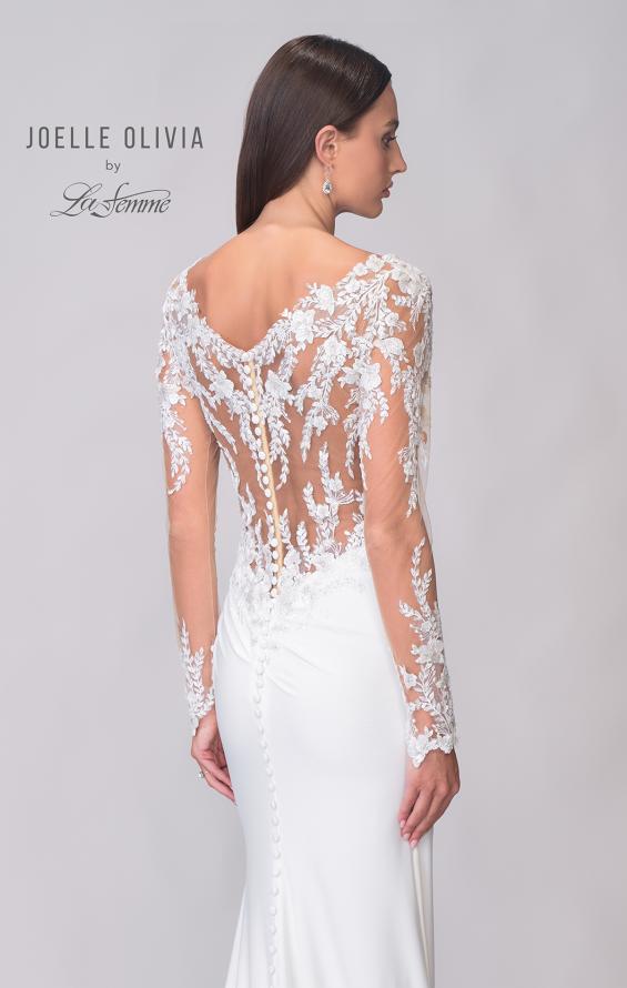 Picture of: Luxe Jersey Gown with Illusion Lace Long Sleeves and Ruching Detail in ivory, Style: J2122, Detail Picture 9