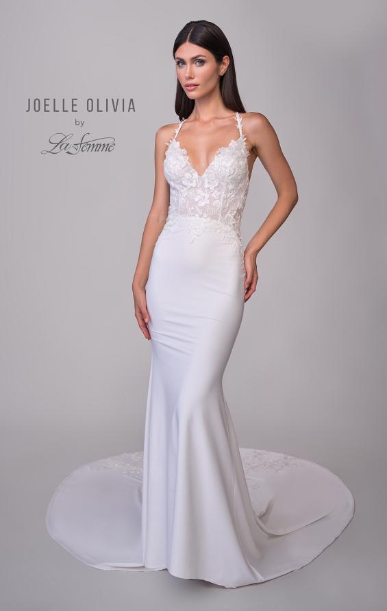 Picture of: Beautiful Luxe Jersey and Lace gown with Illusion Sides and Low Back in ivory, Style: J2165, Detail Picture 9