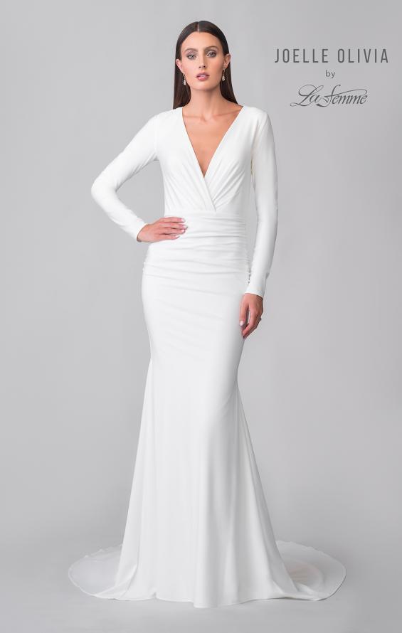 Picture of: Chic Long Sleeve Luxe Jersey Knit Gown with Deep V Neckline in ivory, Style: J2171, Detail Picture 9