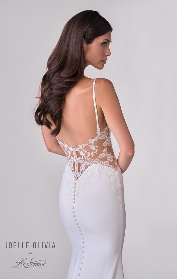 Picture of: Luxe Jersey Wedding Gown with Draped Neckline and Lace Illusion Back in ivory, Style: J2200, Detail Picture 9