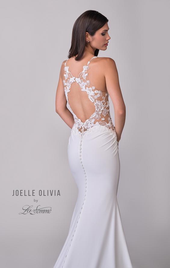 Picture of: Unique Lace and Luxe Jersey Dress with Deep V Neckline and Illusion Lace Sides in ivory, Style: J2202, Detail Picture 9