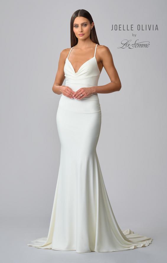 Picture of: Luxe Knit Gown with Draped Neckline and Open Back in ivory, Style: J2018, Detail Picture 10