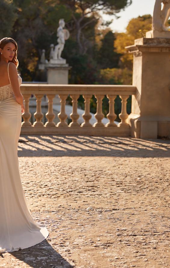 Picture of: Ruched Luxe Jersey Wedding Dress with Illusion Lace Corset Top in ivory, Style: J2172, Detail Picture 11, Landscape