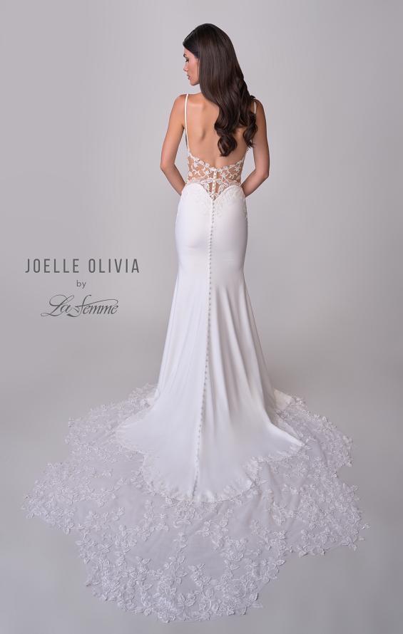 Picture of: Luxe Jersey Wedding Gown with Draped Neckline and Lace Illusion Back in ivory, Style: J2200, Detail Picture 11