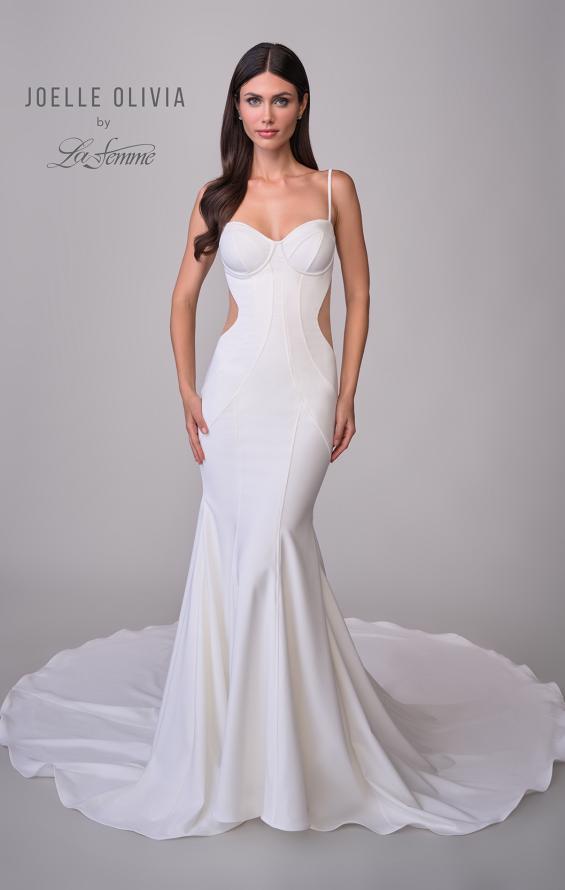 Picture of: Stunning Crepe Jersey Gown with Unique Back Detail and Bustier Top in ivory, Style: J2225, Detail Picture 11