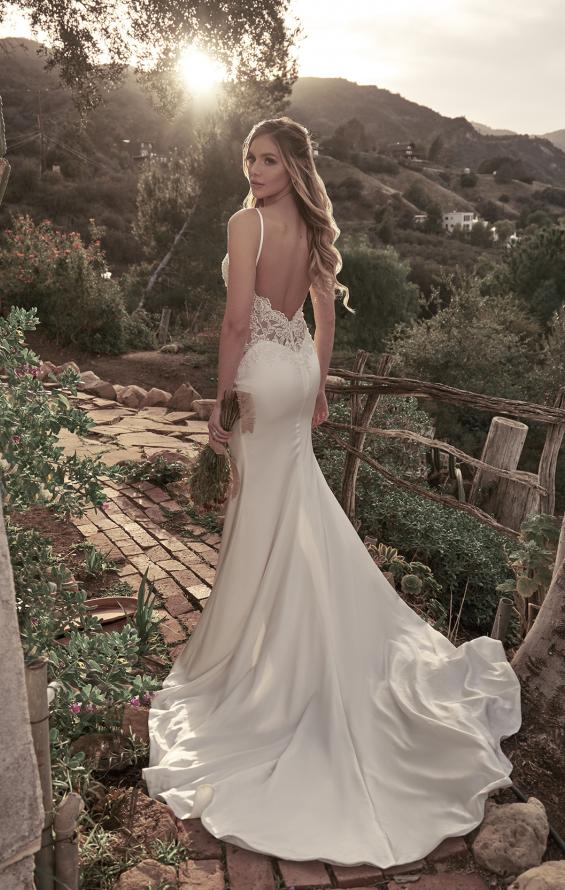 Picture of: Silk Gown with Illusion Lace Bodice and Slit in ivory, Style: J2024, Back Picture
