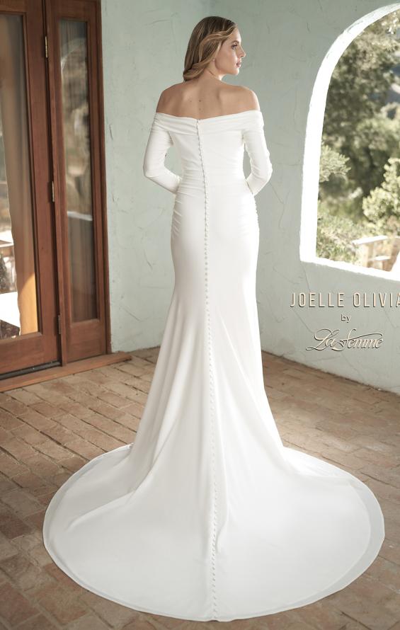 Picture of: Long Sleeve Off the Shoulder Knit Wedding Gown in ivory, Style: J2045, Back Picture
