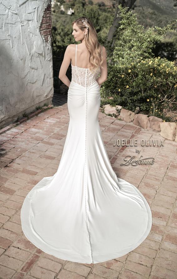 Picture of: Criss Cross Bodice Gown with Illusion Lace Back in ivory, Style: J2047, Back Picture