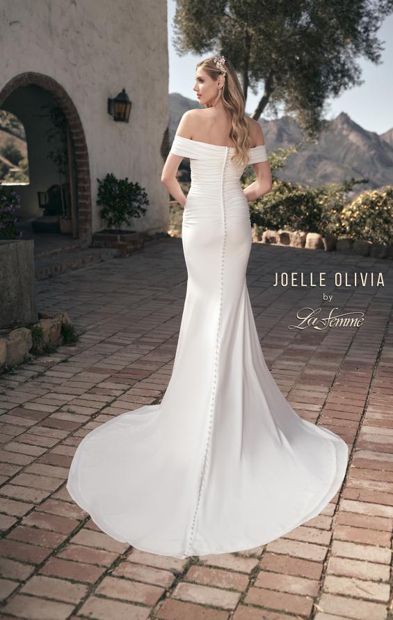Picture of: Off the Shoulder V Neck Ruched Wedding Dress in ivory, Style: J2089, Back Picture