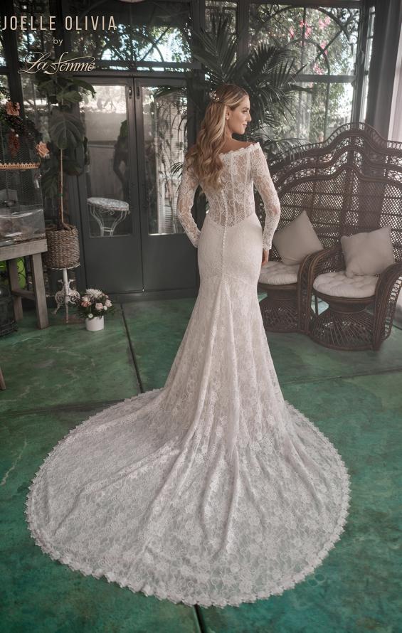 Picture of: Beautiful Lace Off the Shoulder Long Sleeve Gown in ivory, Style: J2091, Back Picture