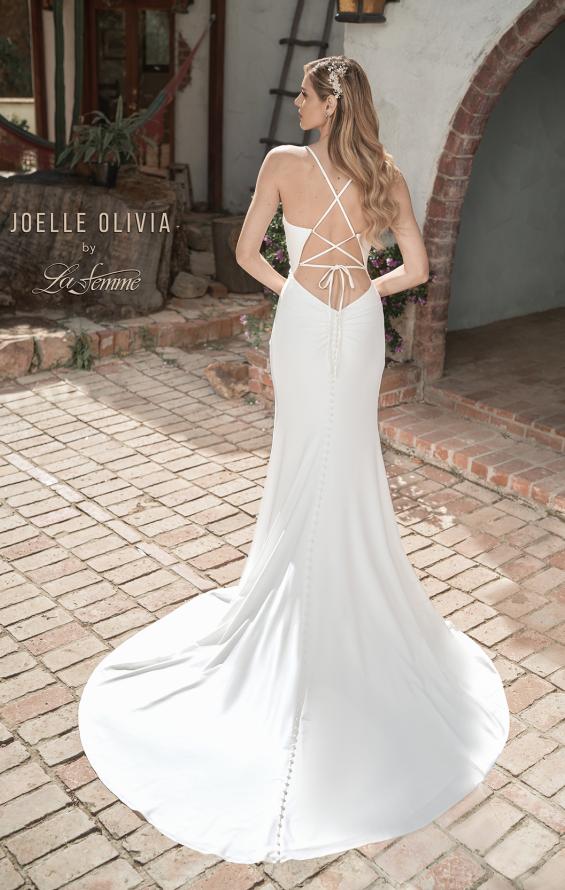 Picture of: Wedding Dress with Knot Detail and Draped Neckline in ivory, Style: J2099, Back Picture