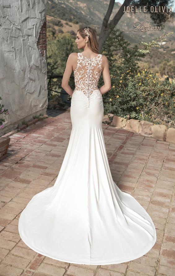 Picture of: Wedding Gown with Ornate Lace Top and Illusion Back in ivory, Style: J2101, Back Picture