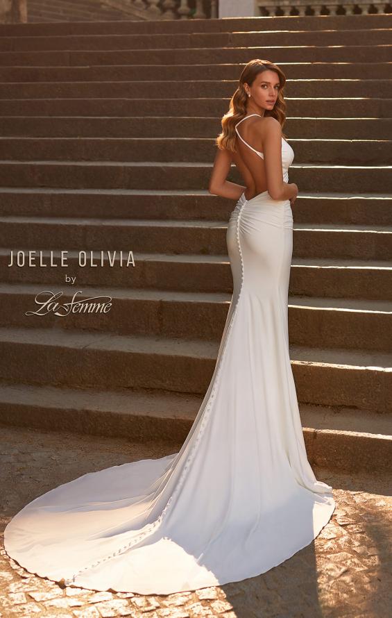 Picture of: Chic Luxe Jersey Dress with Deep V Neckline and Ruched Waist Detail in ivory, Style: J2128, Back Picture